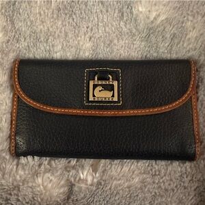 Dooney & Bourke Navy Blue Leather Wallet with Brown Trim